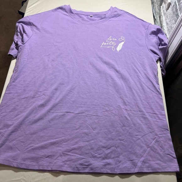 Purple Graphic Tee – "Love & Poetry" Feather Design Large NWOT - Picture 1 of 6